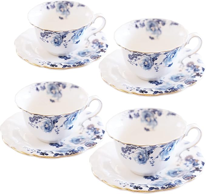 Ceramic Tea Cups Coffee Cup and Saucers Set of 4 by Jomop