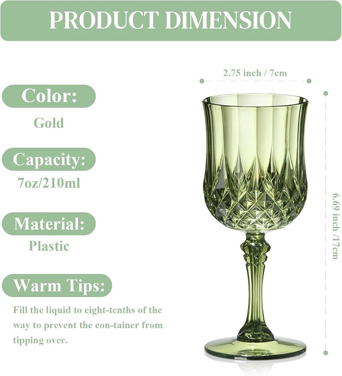 XUWAIDSGN 24 Pcs 7oz Plastic Vintage Wine Glasses Drinking Glasses Unbreakable - Image 2