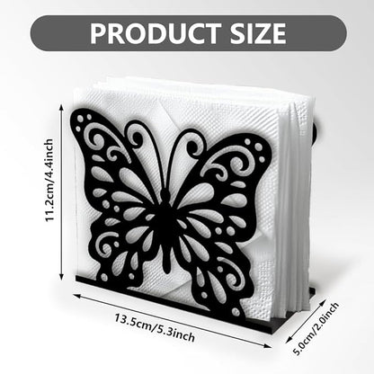 Butterfly Decorative Black Metal Napkin Holder for Table, 5.3" x 4.4" x 2" Insect Animal Standing Napkin Holder for Home Kitchen Restaurant Picnic Party Coffee Bar Dining Room