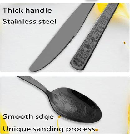 16 Pcs Black Floral Silverware Set - Image 4