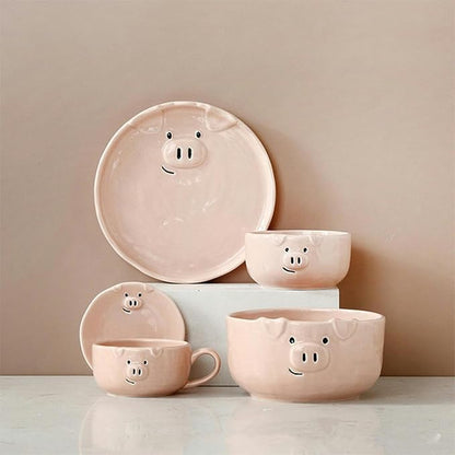 Nordic Style Creative Cute Pink Piglet Dishes, Home Breakfast Ceramic Matte - Image 3