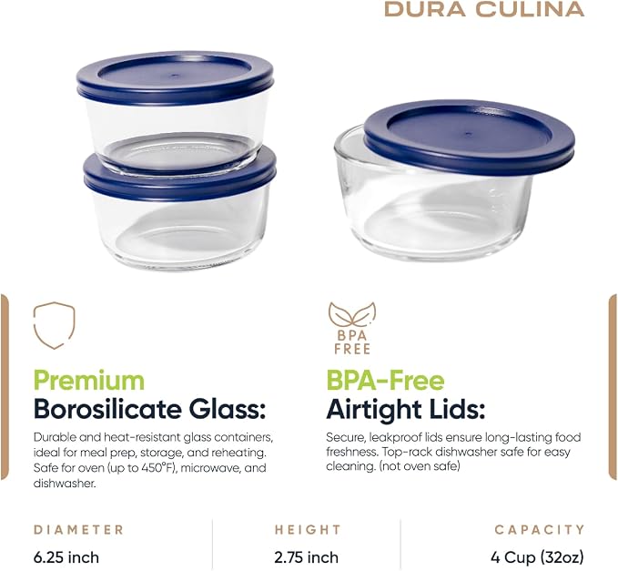 6-Piece Glass Food Storage Containers Set | 4-Cup, Leakproof | Microwave - Image 2