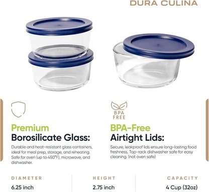 6-Piece Glass Food Storage Containers Set | 4-Cup, Leakproof | Microwave - Image 2