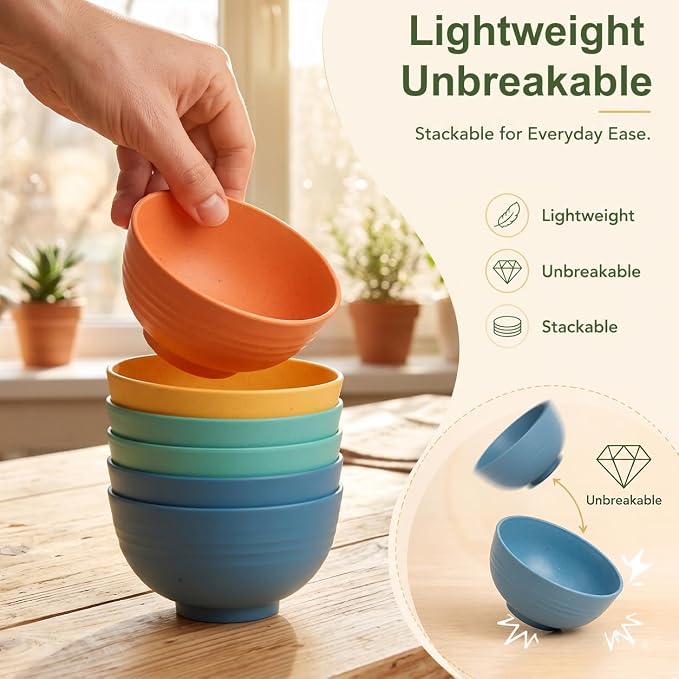 PYRMONT Wheat Straw Bowls Set of 8 Unbreakable Small Bowls 10 Oz Alternative - Image 5
