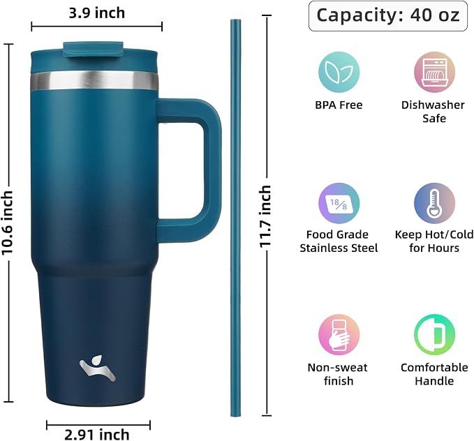 Konokyo 40 oz Insulated Tumbler Water Bottle - Image 4