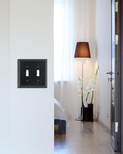 2-Pack Double Toggle Light Switch Cover Plate, Durable Solid Zinc Alloy Decorative Dual Switch Plate Covers, Black 2 Gang Wall Plate, Corrosion Resistant
