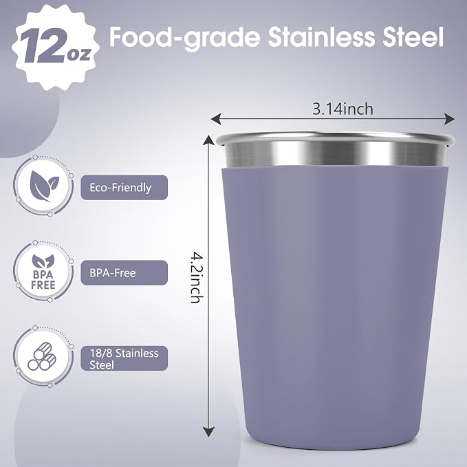 Stainless Steel Cups for Kids and Toddlers, 12oz Stackable Stainless Steel Kids - Image 2