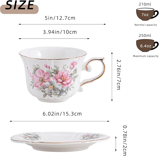 Ceramic Cups with Saucers set of 4，7 Ounce Espresso Cups - Image 2