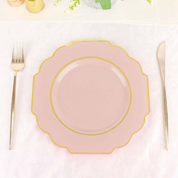Blush Hard Plastic Dessert Plates, 50 Pack 8" Disposable Round Baroque Plates - Image 7