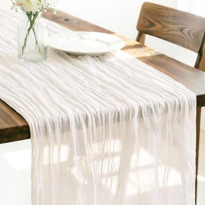Ivory Cheesecloth Table Runner 120 Inches 10 Ft Gauze Table Runner | Summer by LINXTAR