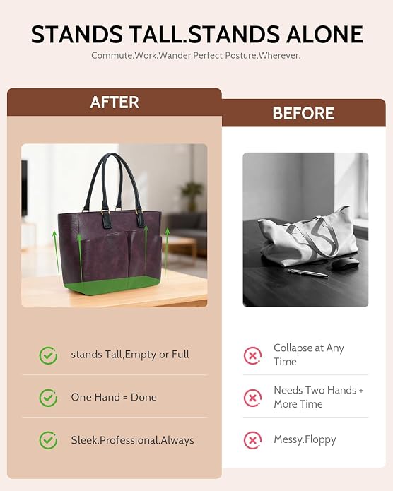 Laptop Tote Bag for Women, Leather Work Tote - Image 7