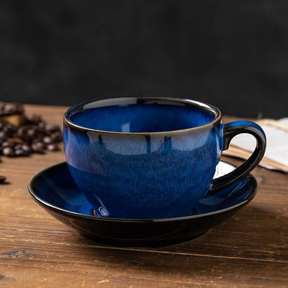 Porcelain Coffee Cup with Saucer Spoon, Vintage Design Ceramic Latte Art - Image 4