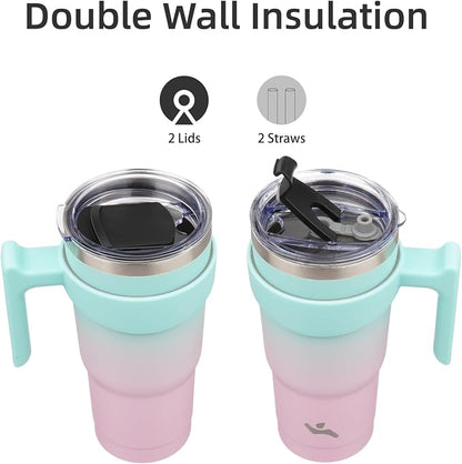 Konokyo 20 oz Tumbler with Handle and Straw, Insulated Travel Mug | Gum; - Image 3