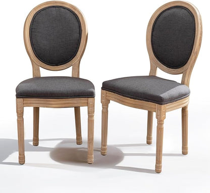 SoarFlash French Dining Chairs Set of 2, Vantage Dining Chair with Round Back, Wood Leg Farmhouse Country Dining Chair for Kitchen,Bedroom,Deep Grey