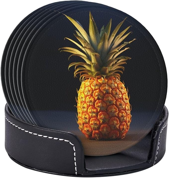 6Pcs PU Leather Coaster for Drinks, Pineapple Fruit Cup Coasters - Image 9