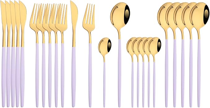 JASHII Flatware Set 24 Piece, Stainless Steel Silverware Set, Macaron Small by JASHII