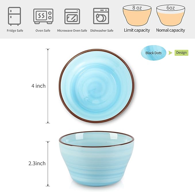 Selamica Ceramic 8oz Bouillon Cups 4 Inch Small Dessert Bowls - Image 2