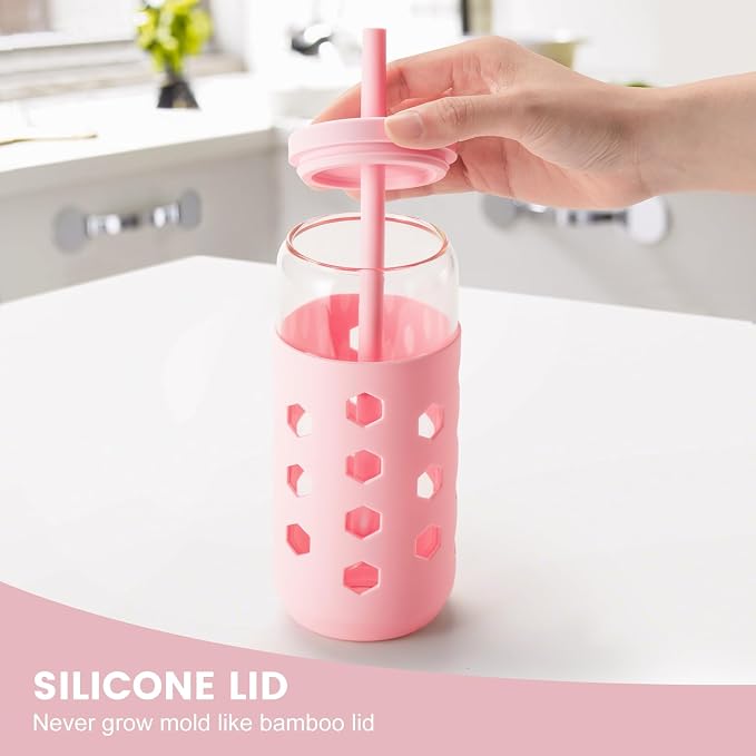 Mrsdry 20 oz Glass Cups with Lids and Straws - Image 7