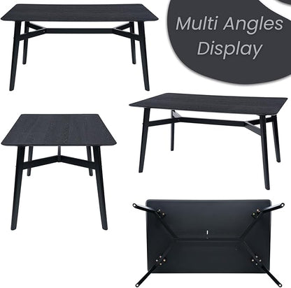 DUOMAY Modern Wooden Dining Table for 4-6 People, 59" Large Rectangular Dinner Table with Wood Legs for Home Dining Room Restaurant Farmhouse Kitchen, Black