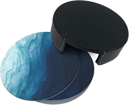 6 Pcs Blue Modern Art Leather Coasters - Image 4
