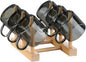 Kung Fu 6 Pcs Small Glass Tea Cup + Holder Set in Smoky Gray, Bamboo Wood by Miyxsin