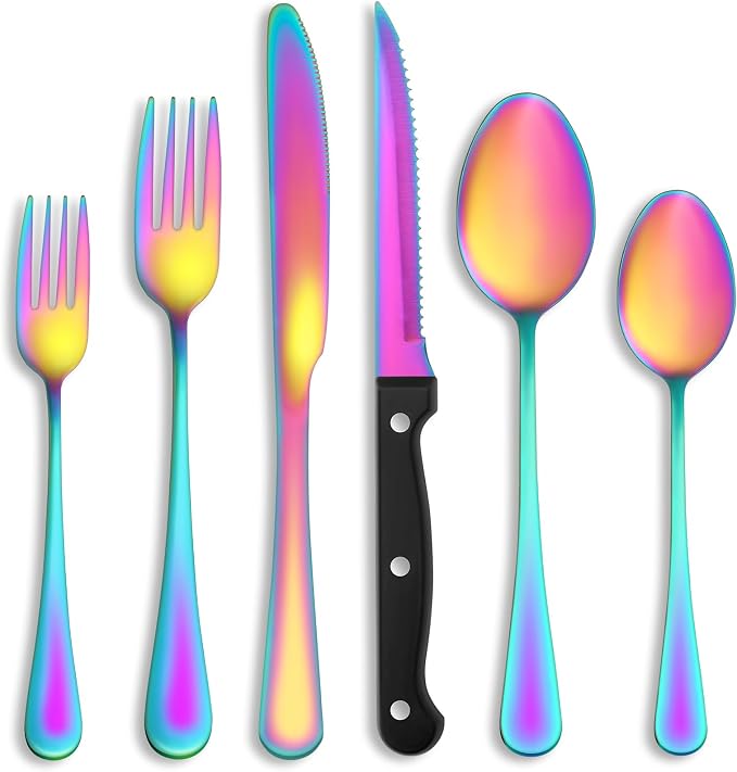 72 Pcs Rainbow Silverware Set by MUTNITT