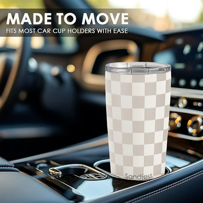 SANDJEST Checkered Tumbler 20oz Stainless Steel Insulated, Checker Travel - Image 6