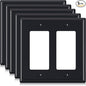 ELEGRP 2-Gang Decorative Wall Plates, Standard Size 4.53" H x 4.57" L Unbreakable Thermoplastic Faceplate Cover for Decorator Receptacle Outlet Switch, UL Listed (5 Pack, Glossy Black)