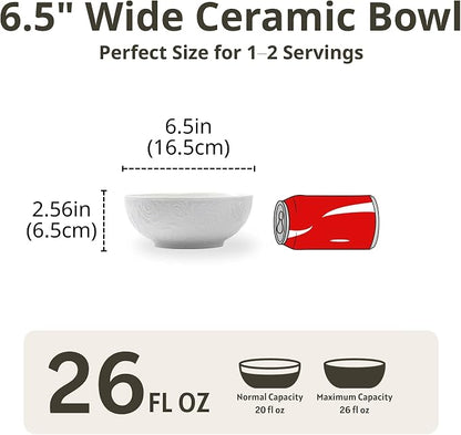 Porcelain Cereal Bowls Set of 4, 26 oz – 6.5" Wide White Floral Embossed - Image 3