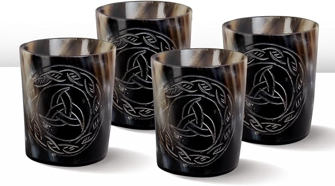 Handicrafts Home Viking Horn Shot Glasses Set of 4, Handmade Natural Ox Horn by HandicraftsHome