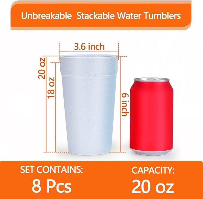 Homestockplus 【Set of 8】 20 Oz Tumbler Cups, Unbreakable Drinking Cups - Image 3