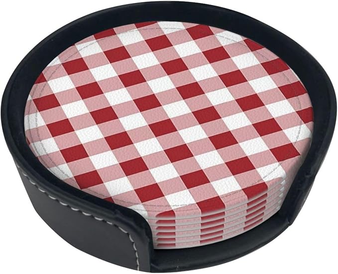 6 Pcs Farmhouse Decoration Farm Red and White Plaid Buffalo Check Leather - Image 2