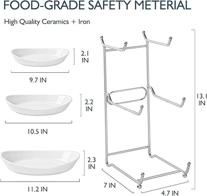 Fruit Bowl Basket for Kitchen Counter, 3 Tier Ceramic Serving Bowls with Metal Stand, Tiered Fruit Basket for Fruit, Vegetable, Snack, Nuts, Serving Tray Set for Entertaining