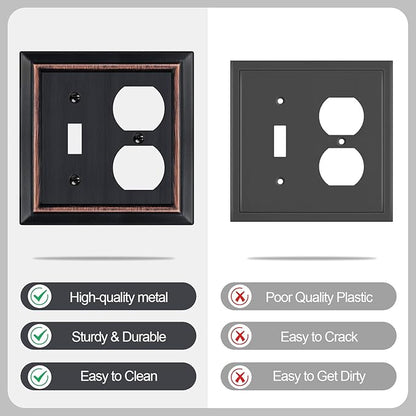 Metal Wall Plate for Electrical Outlets, Decorative Aged Bronze Switch Plates Outlet Cover, Light Switch Cover Plate, 2-Gang Wall Plates (Toggle/Duplex, 2 Pack)