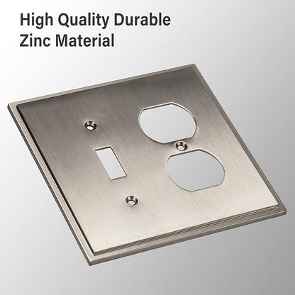 Henne Bery Soft Modern Decorative Wall Plate Switch Plate Outlet Cover (Toggle/Duplex, Satin Nickel)