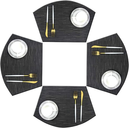 Wedge Shaped Placemats for Round Kitchen Table Woven Vinyl Non Slip Plastic Washable Table Mats Set of 4（Black）
