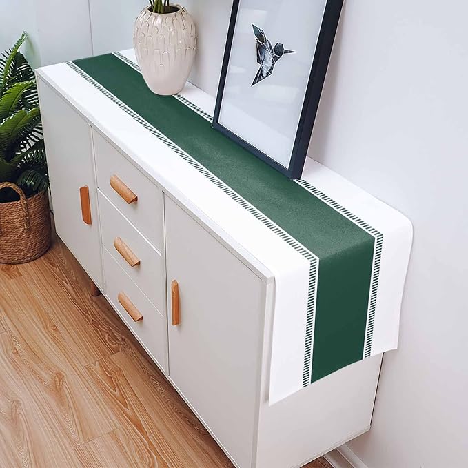 72 inches Long Green and White Table Runners, Modern Stripes Table Runner - Image 5