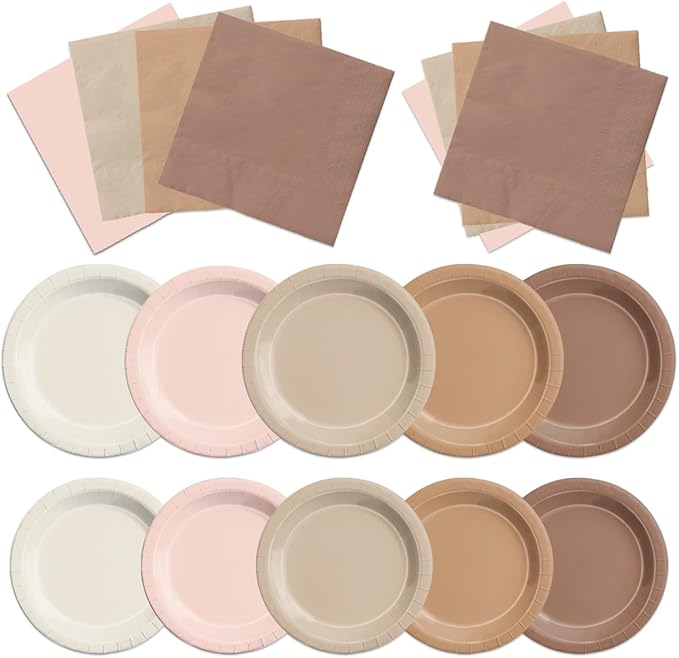 CMUSKO Boho Baby Shower Decorations-150Pcs Gradient Brown Plates and Napkins by CMUSKO