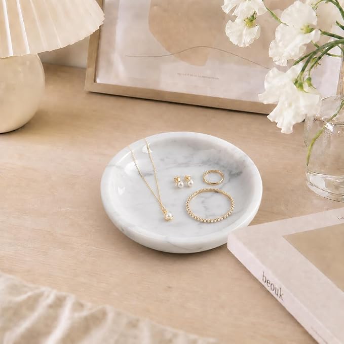 Small Natural Marble Jewelry Tray Key Plate Holder Dish Trinket Decor Catch All - Image 5