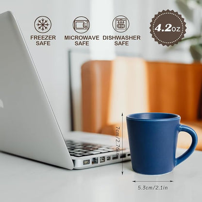 4.2 oz Espresso Cups Set of 2, Ceramic Blue Coffee Mugs Demitasse Cups | Small - Image 2