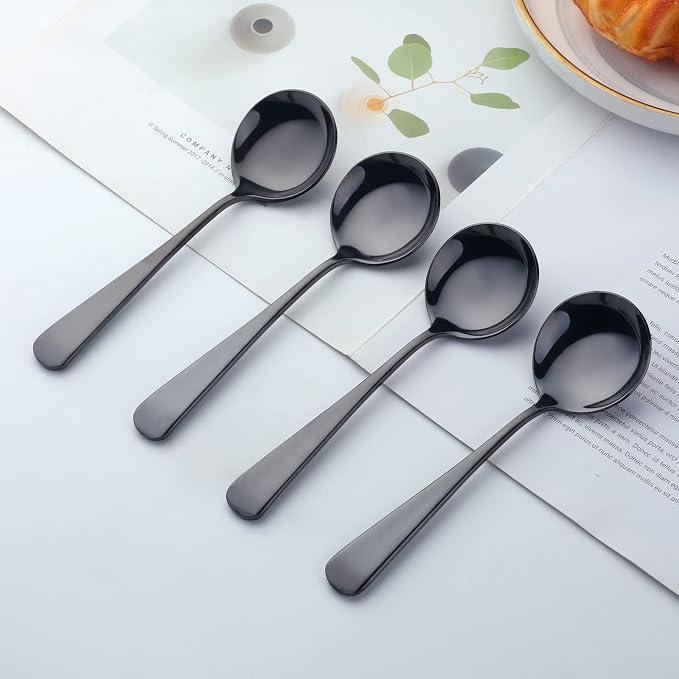 Broth Round Spoon Set, 12 Piece Reusable Stainless Steel Dinner Table Cereal - Image 9