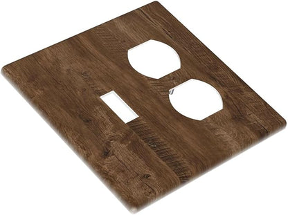 Light Switch Cover Plate Brown Rustic Wood Grain Farmhouse 2 Gang Decorative Switch Plates 1 Toggle Duplex Combo Outlet Covers GFCI Wall Plates for Cabin Bedroom Decor