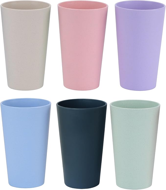 Wheat Straw Unbreakable Cup | 20 oz Reusable Water Drinking Glasses Sets of 6 | by LuckyZone