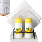 Rustic Farmhouse Napkin Holder Set - Natural Wood Kitchen Organizer with Lemon 2 Salt & Pepper Shakers for Countryside Dining & Minimalist Home Decor (Gift Ready)