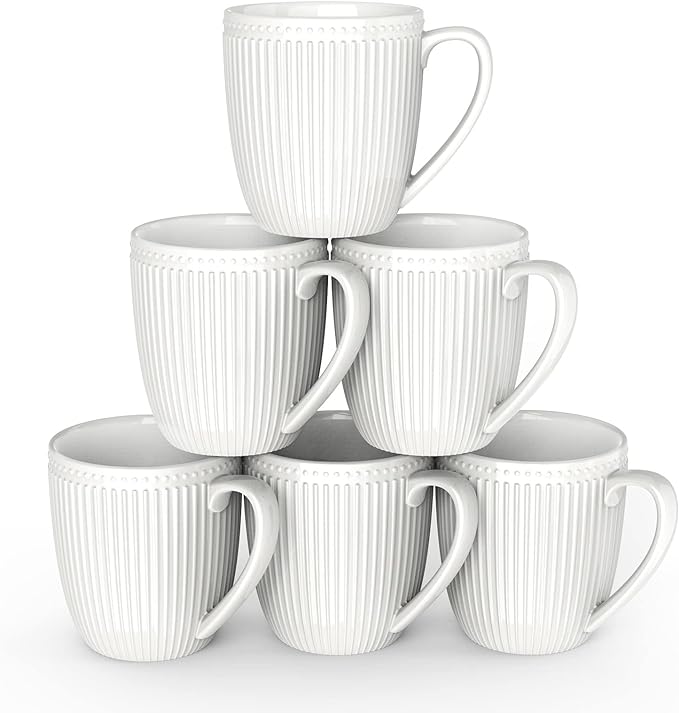 Coffee Mugs Set of 6, 16 Oz White Coffee Mugs | HomeElves Porcelain Mugs by HomeElves