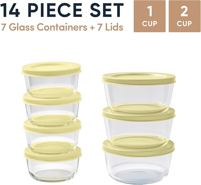 14-Piece Glass Food Storage Containers Set | 1-Cup & 2-Cup, Leakproof | - Image 2