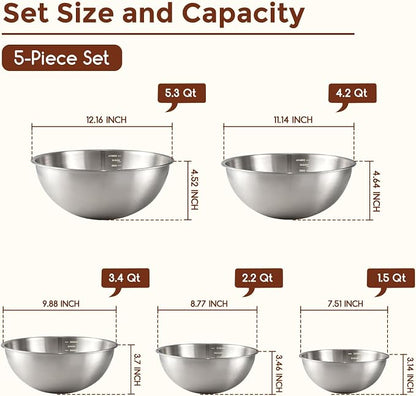 Gronivex Stainless Steel Mixing Bowls Set, 5-Piece | Food-Grade Metal, - Image 2
