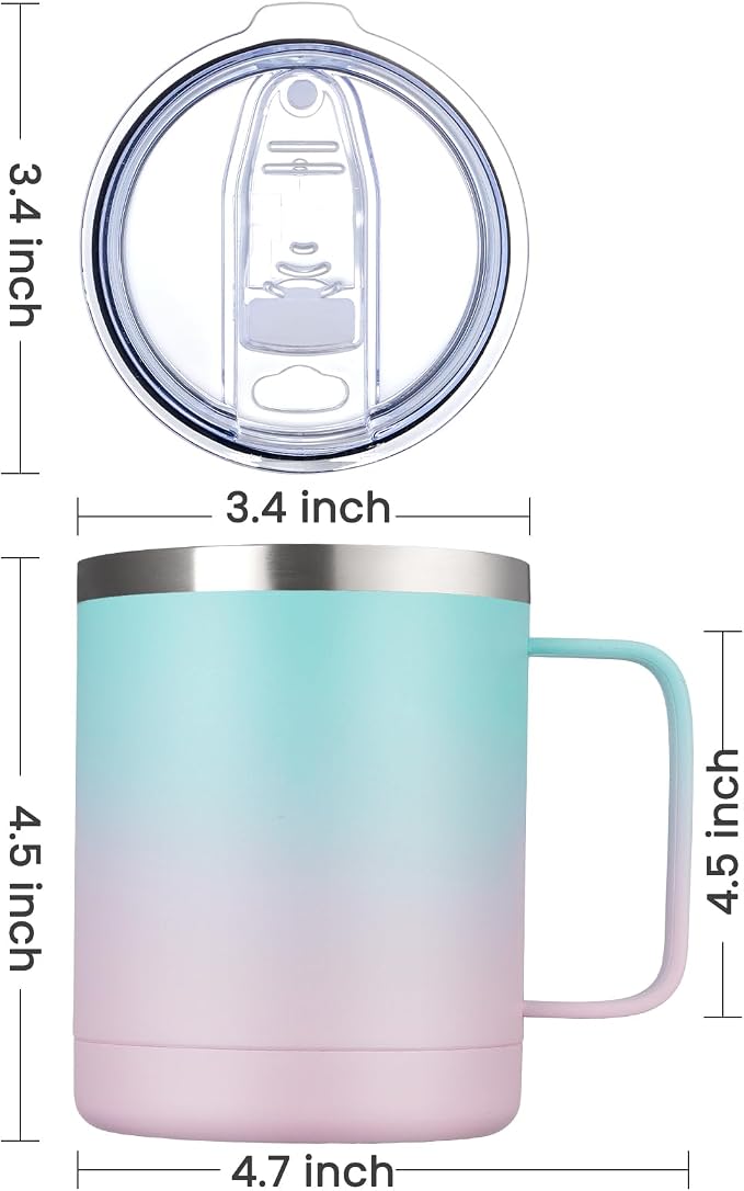 MEWAY 12oz Coffee Mug With Handle and Sliding Lid, Stainless Steel Travel - Image 4