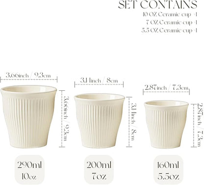 KEMORELA Espresso Cups Set of 3 – 5.5oz/7oz/10oz Ceramic Espresso Cups - Image 3