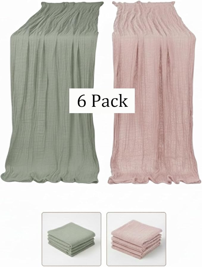 Cheesecloth Table Runner 6 Pack Sage Green and Dusty Pink, Boho Gauze Table - Image 3
